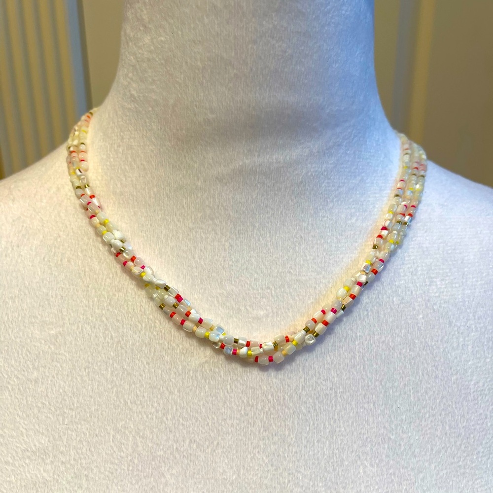Elegant LOFT Beaded Necklace - White with Red, Blue, Pink, and Orange Beads
